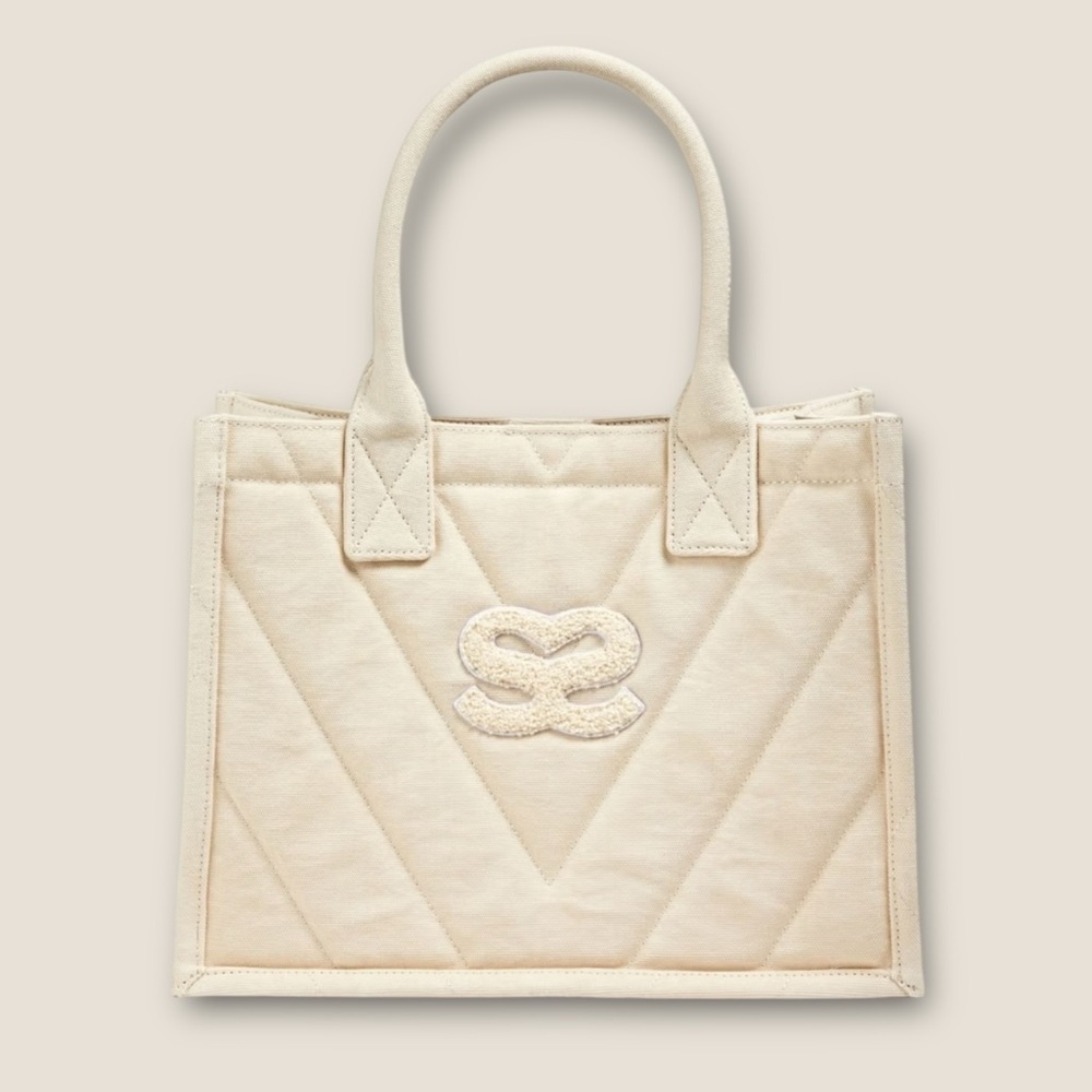 SANDRO Kasbah Quilted Canvas Tote Bag In Ecru. NWT #1549